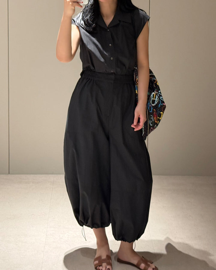 Sleeveless Drawstring Hem Jumpsuit