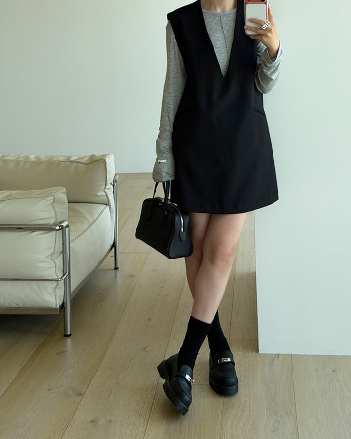 Deep V-Neck Vest Mini Dress