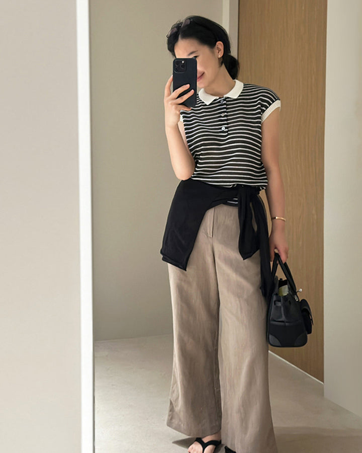 Linen Blend Wide-Leg Trousers