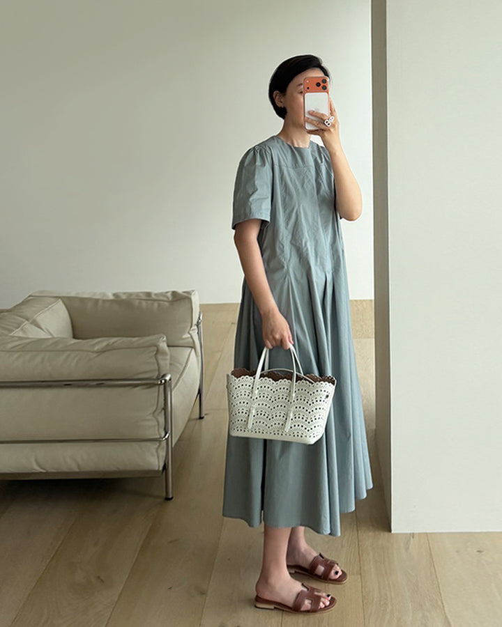 Cotton Pin-Tuck Pleated Maxi Dress