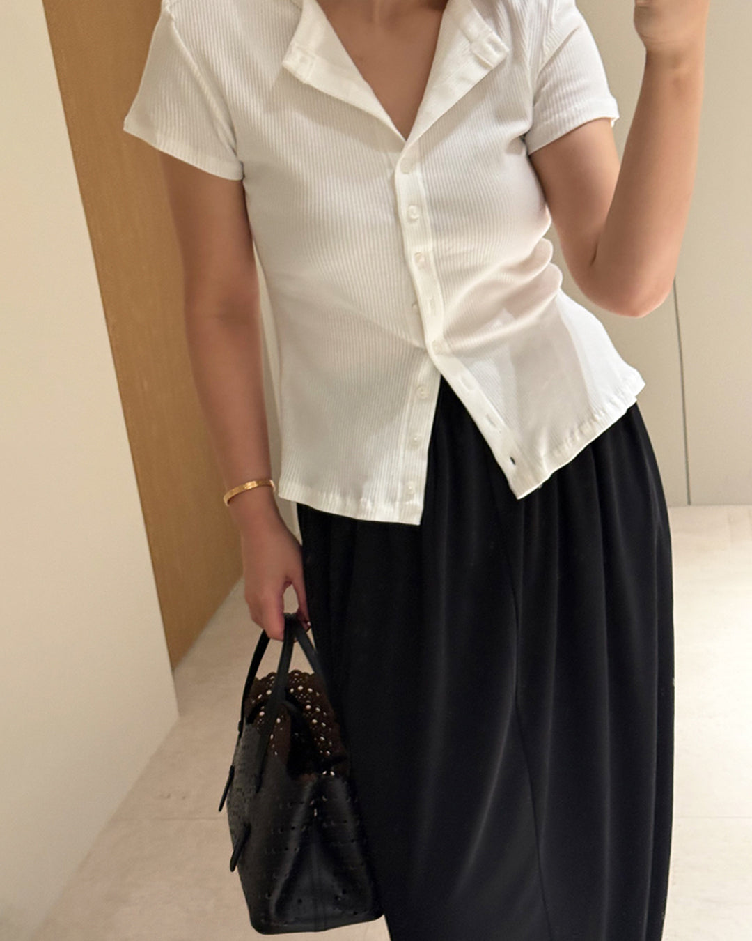Ribbed Button-Down Short Sleeve Tee