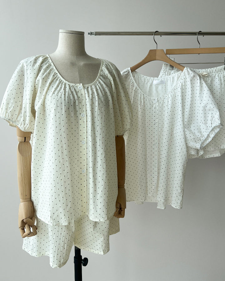 Cotton Polka Dot Short Sleeve Sleepwear Set