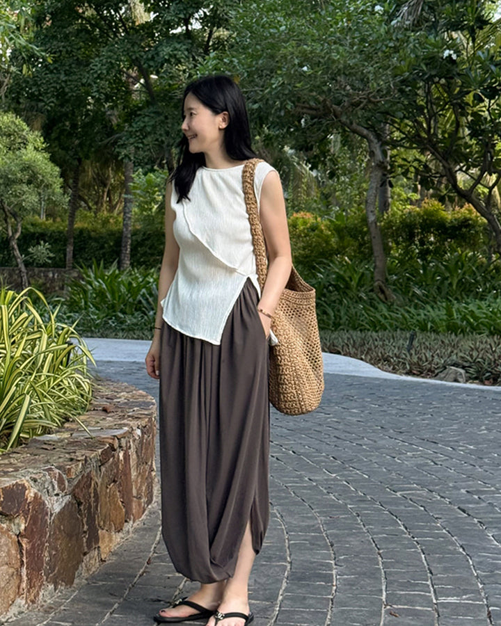 Draped Tulip Maxi Skirt with Side Slit