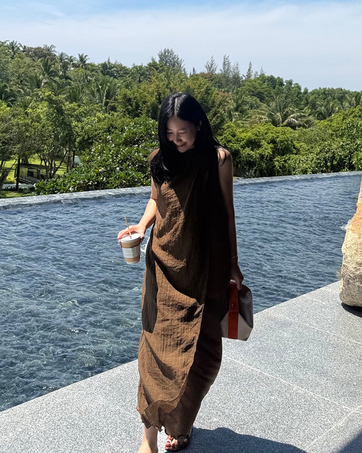 Resort Crinkle Drape Long Dress