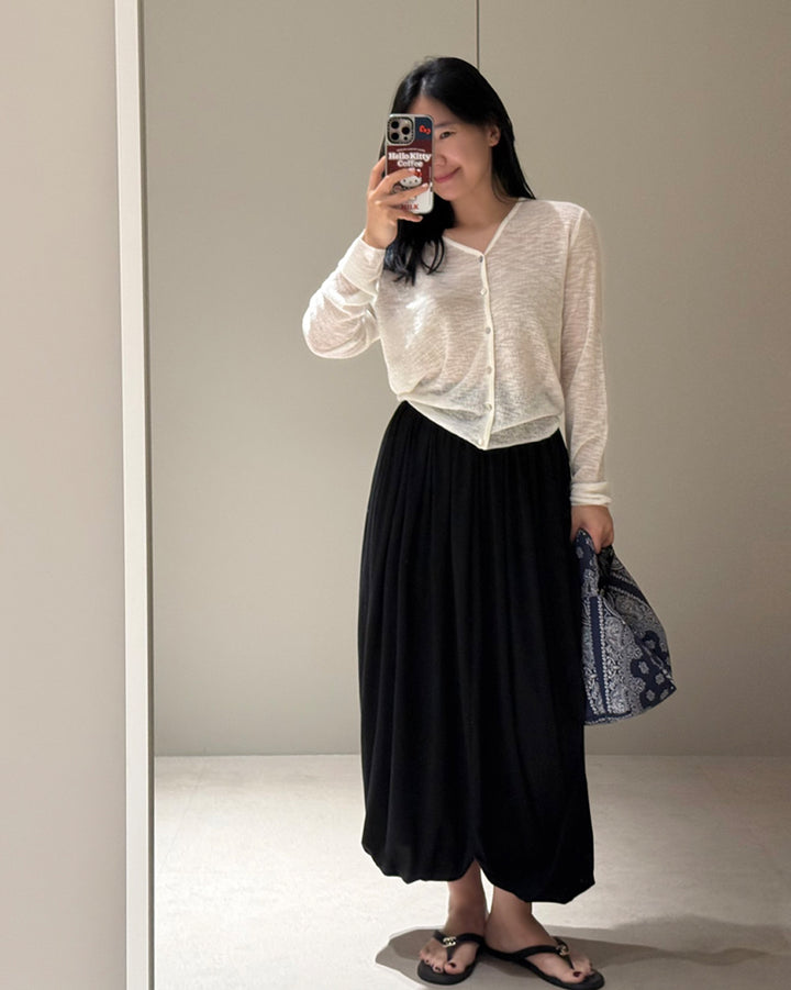 Sheer Knit Long Sleeve V-Neck Cardigan