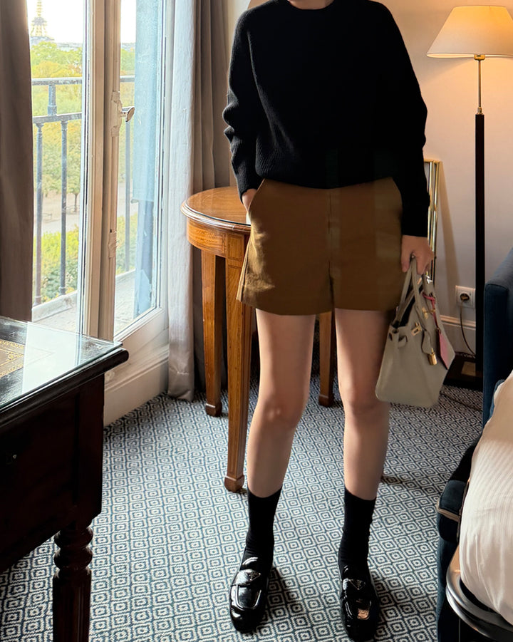 Tailored Structured Shorts - Khaki / Camel