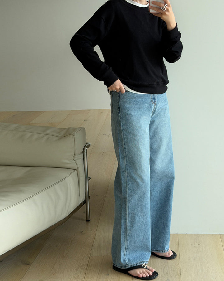 Premium Blend Wide-Leg Classic Denim