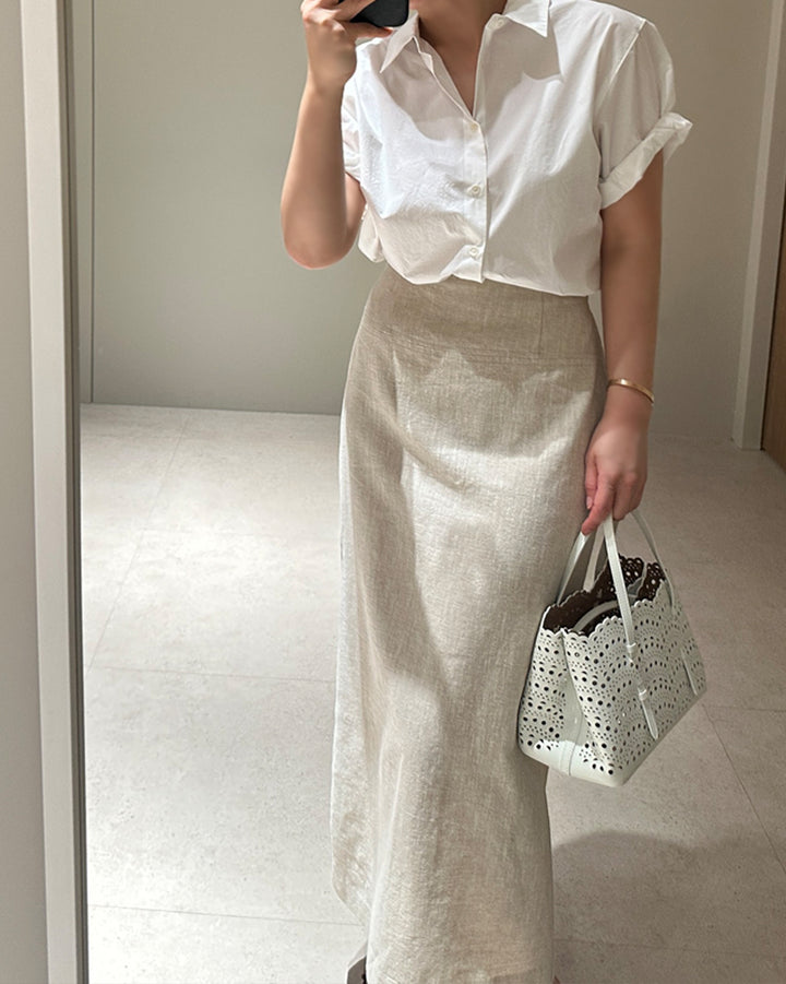Premium 100% Linen Slim H-Line Skirt