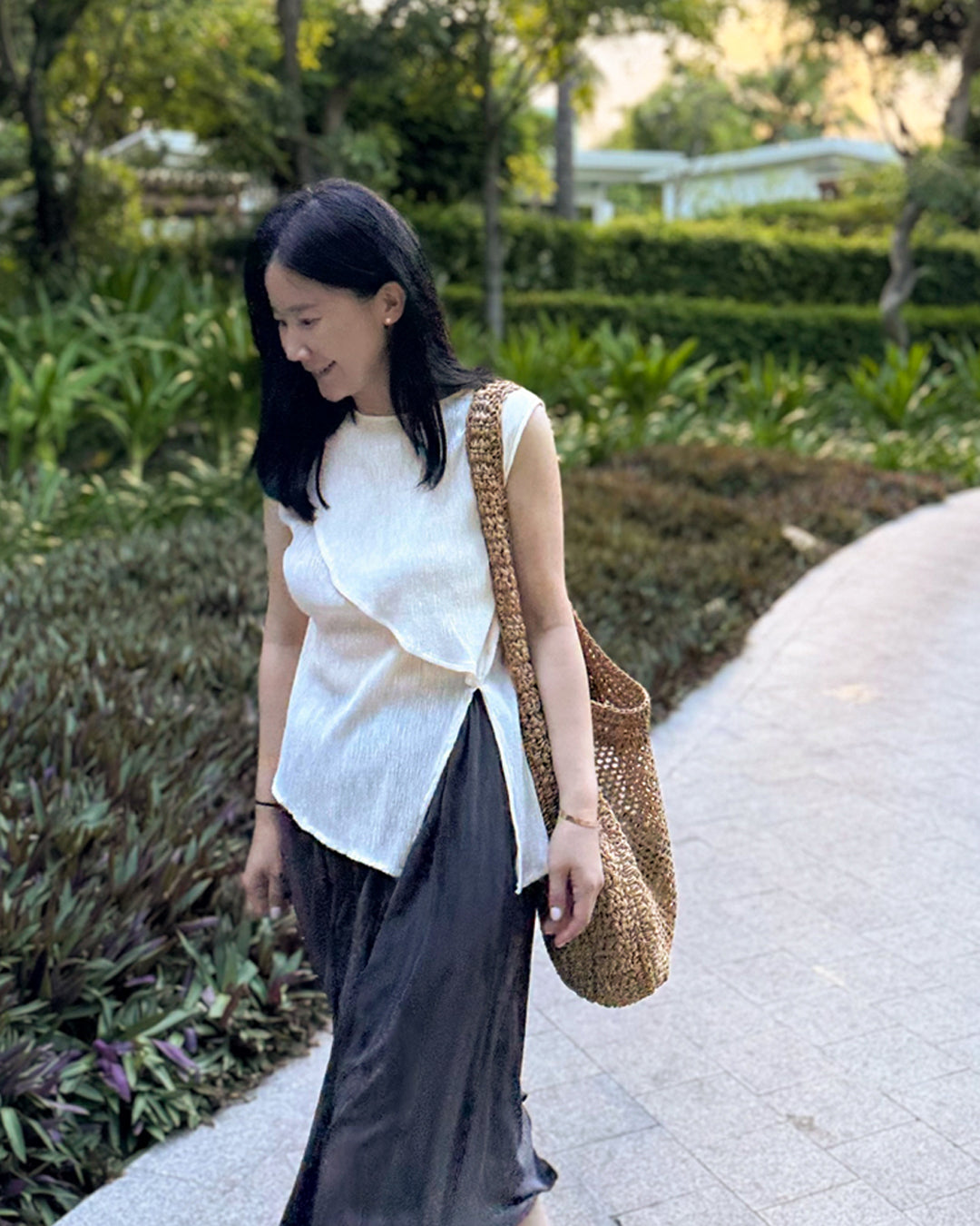 Asymmetric Layered Plisse Sleeveless Top
