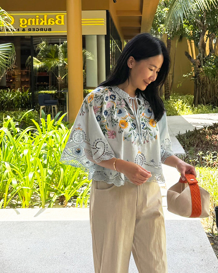 Botanical Embroidered Cutout Blouse