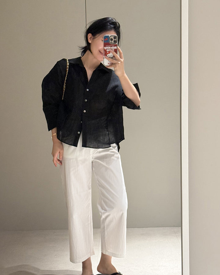 100% Linen Oversized Button-Down Shirt