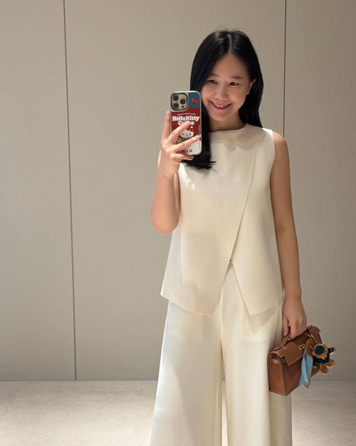 Layered Wrap-Front Sleeveless Top