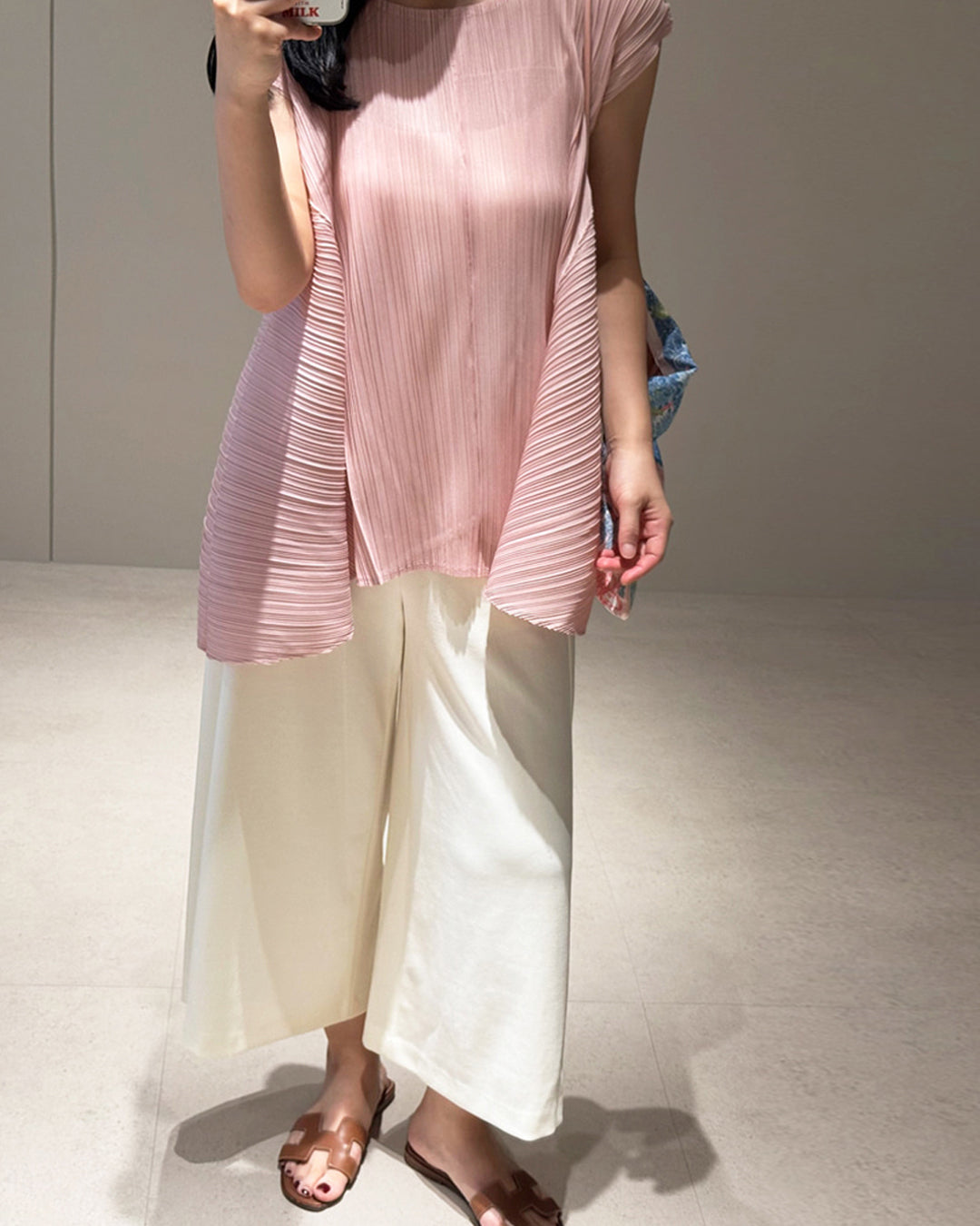 Pleated A-Line Cap Sleeve Blouse