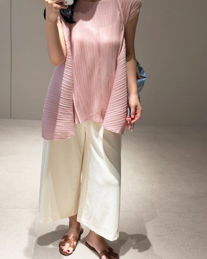 Pleated A-Line Cap Sleeve Blouse