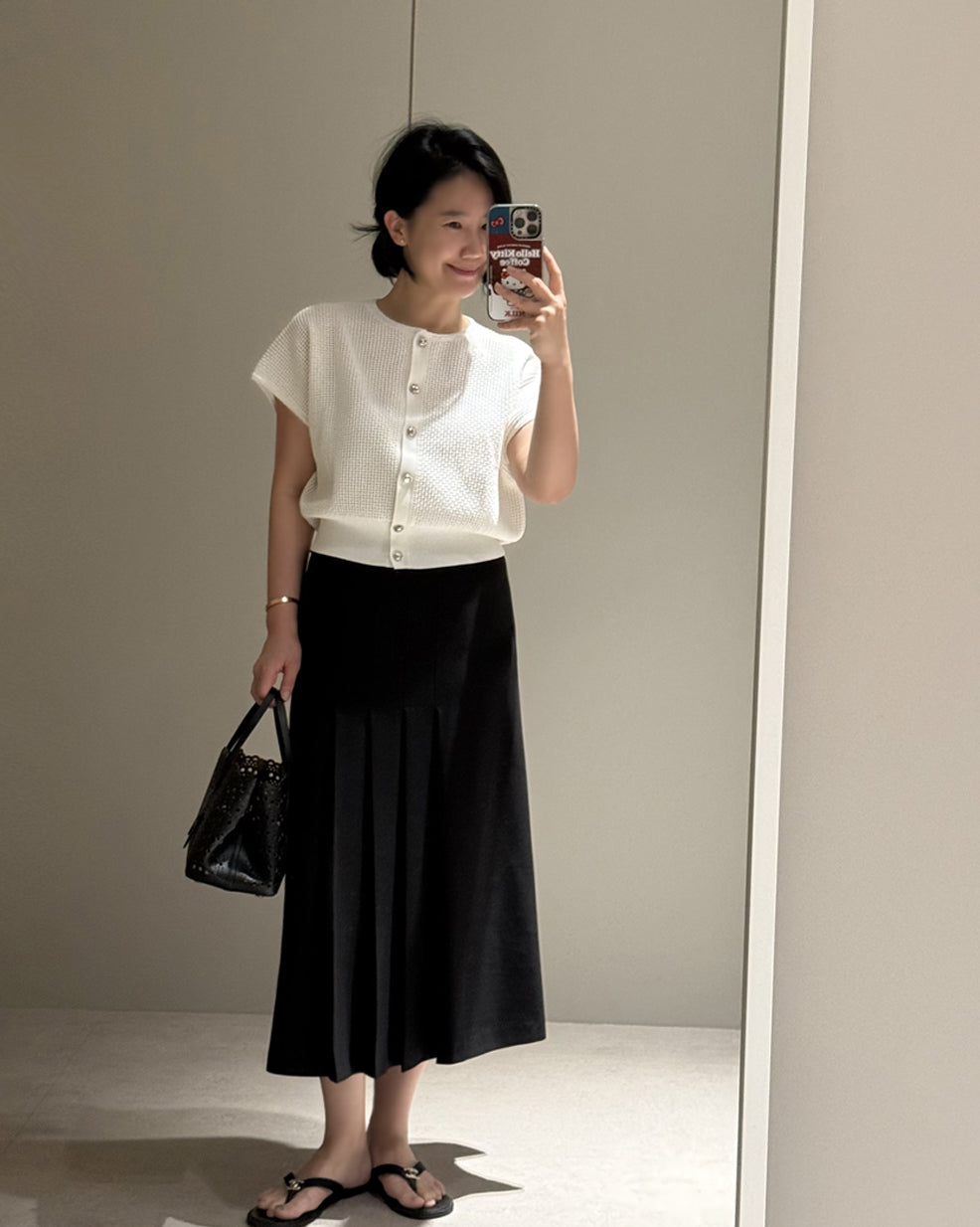 High-Waisted A-Line Pleated Midi Skirt
