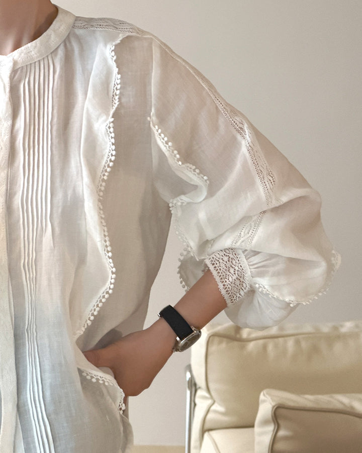 100% Linen Ruffle Blouse