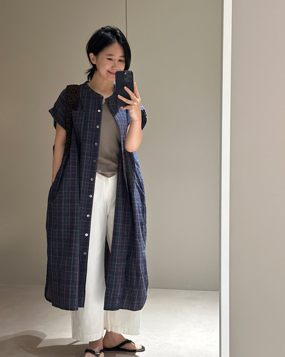 2-Way Cotton Check Shirt Dress &amp; Robe