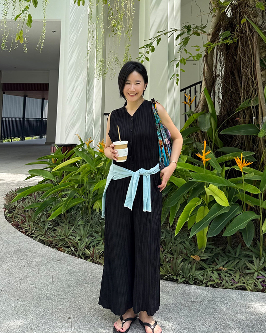 Pleated Sleeveless Wide-Leg Jumpsuit