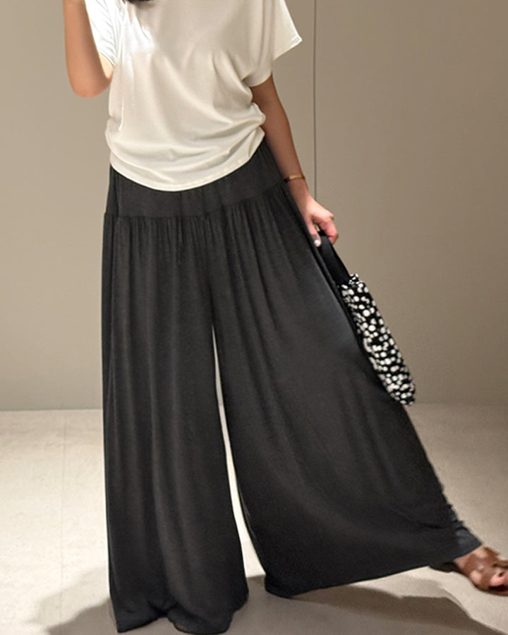 Pleated High-Rise Flowy Wide-Leg Pants