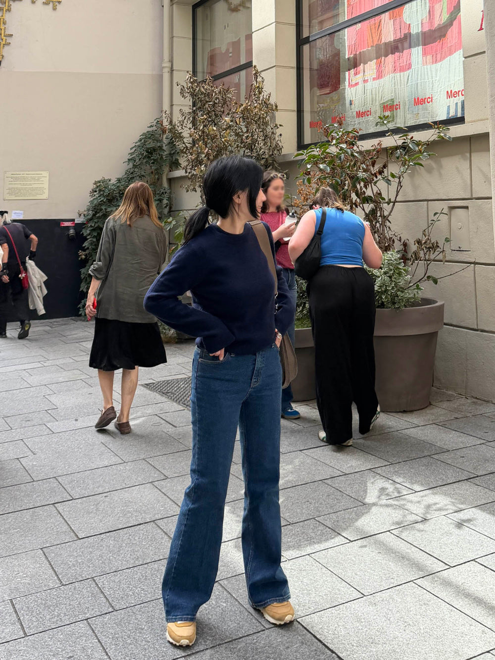 カシミヤ＆メリノウール クルーネック ニットセーター（チャコール）
