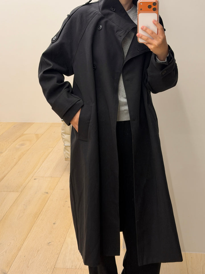 High-Neck Double-Breasted Long Trench Coat