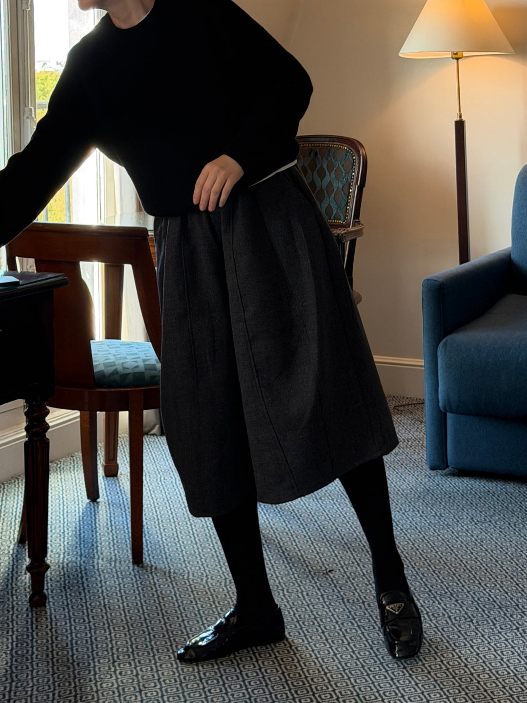Wool-Blend Wide Midi Pants