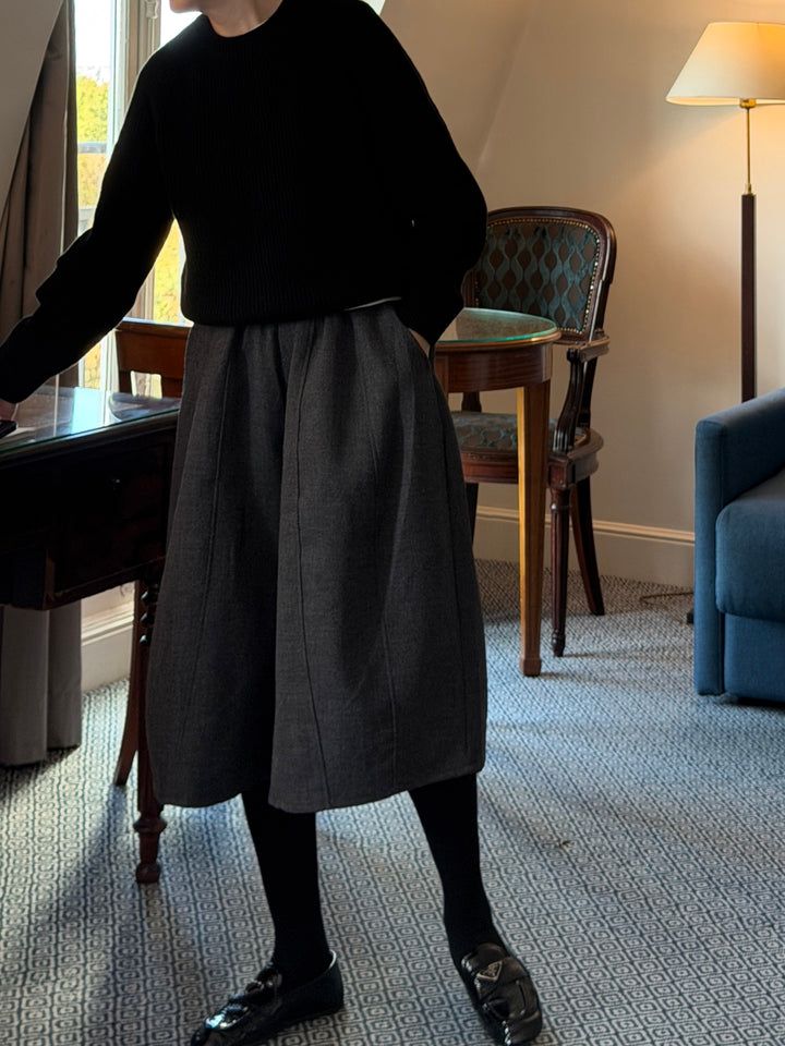 Wool-Blend Wide Midi Pants