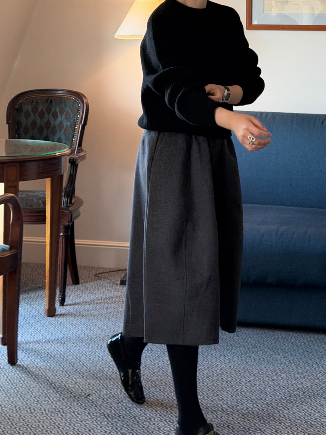 Wool-Blend Wide Midi Pants