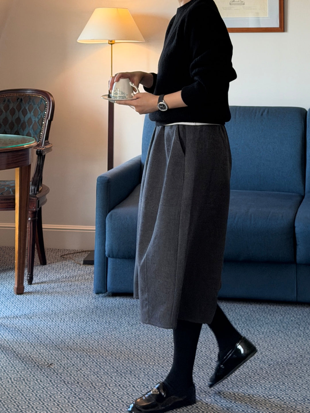 Wool-Blend Wide Midi Pants