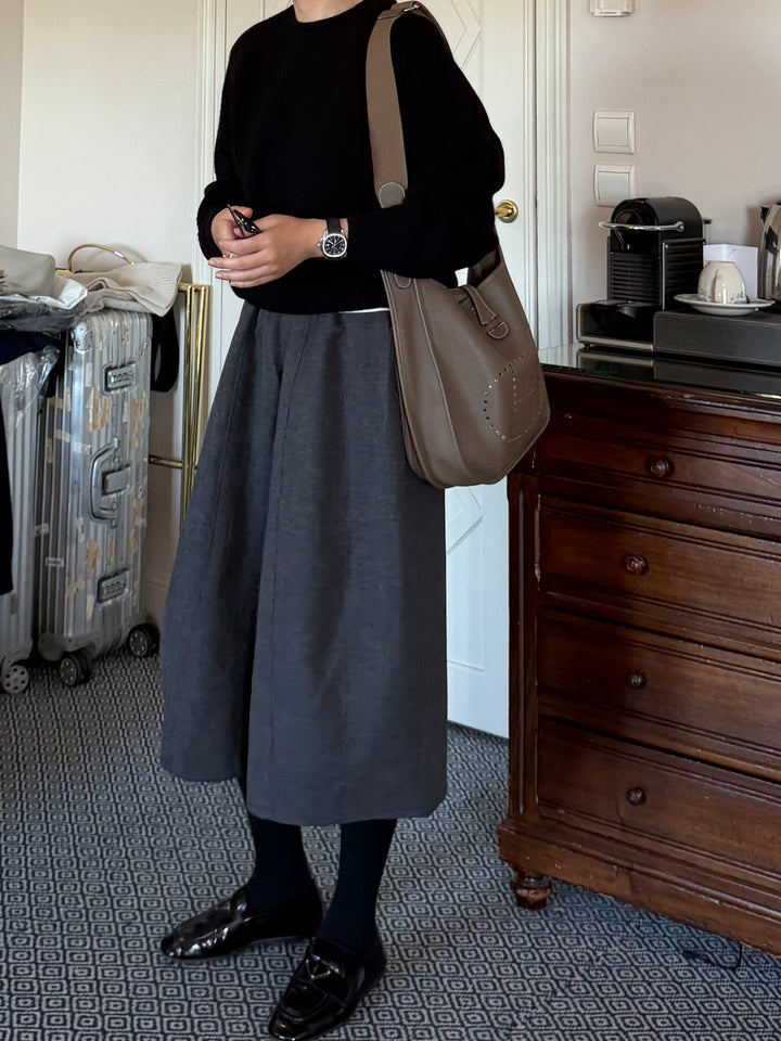 Wool-Blend Wide Midi Pants