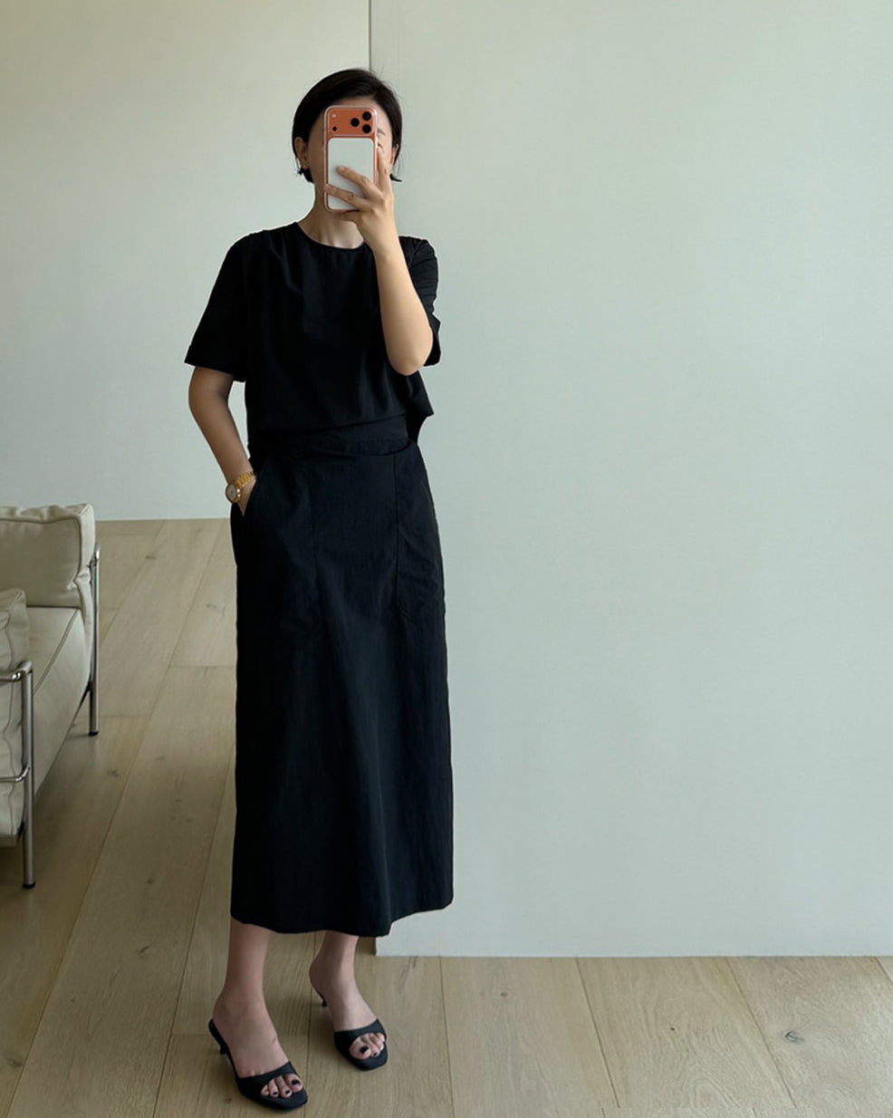Nylon Two-Piece Look Long Dress