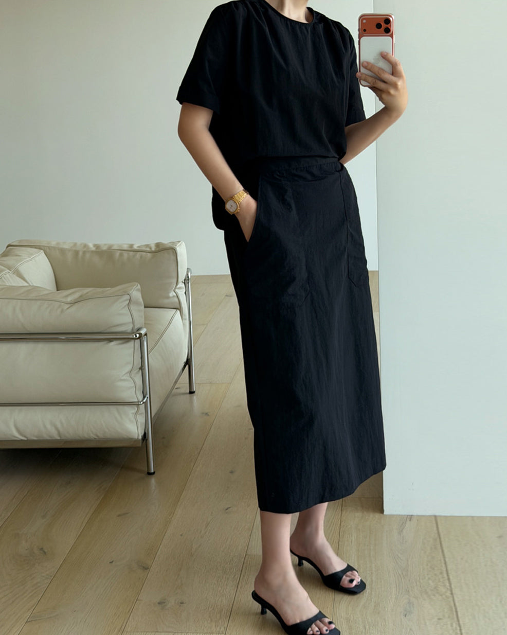 Nylon Two-Piece Look Long Dress