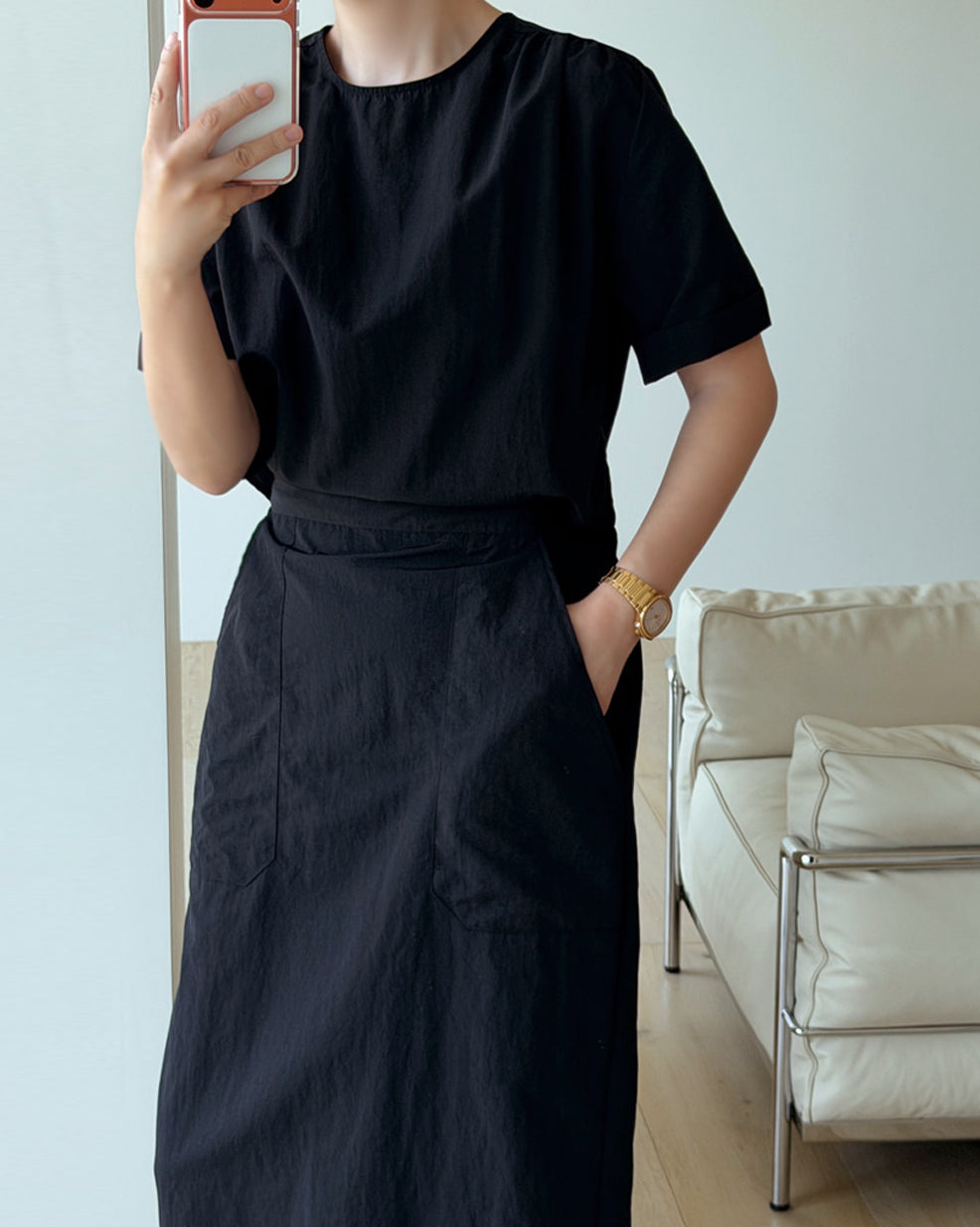 Nylon Two-Piece Look Long Dress