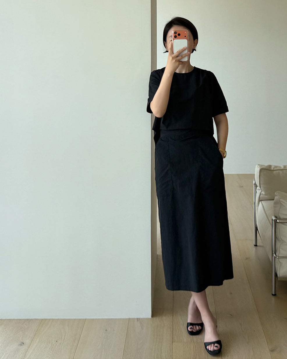 Nylon Two-Piece Look Long Dress