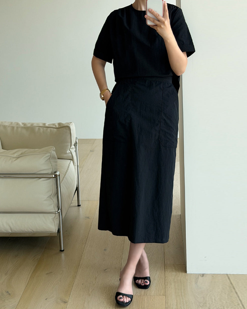 Nylon Two-Piece Look Long Dress