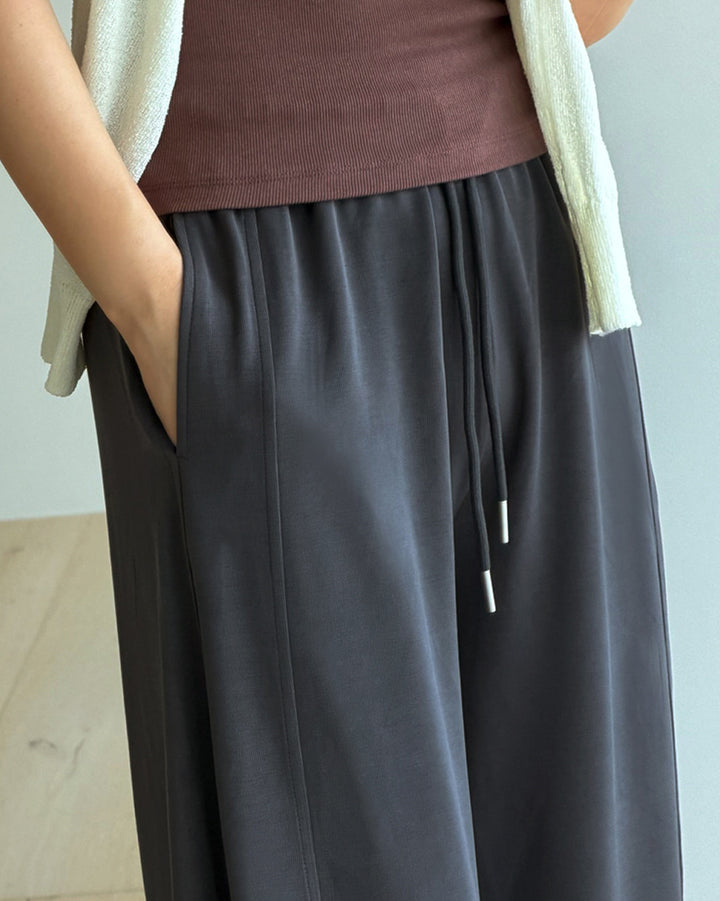 Fluid Wide-Leg Banding Trousers