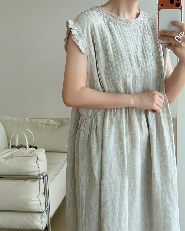 100% Linen Pintuck Maxi Dress