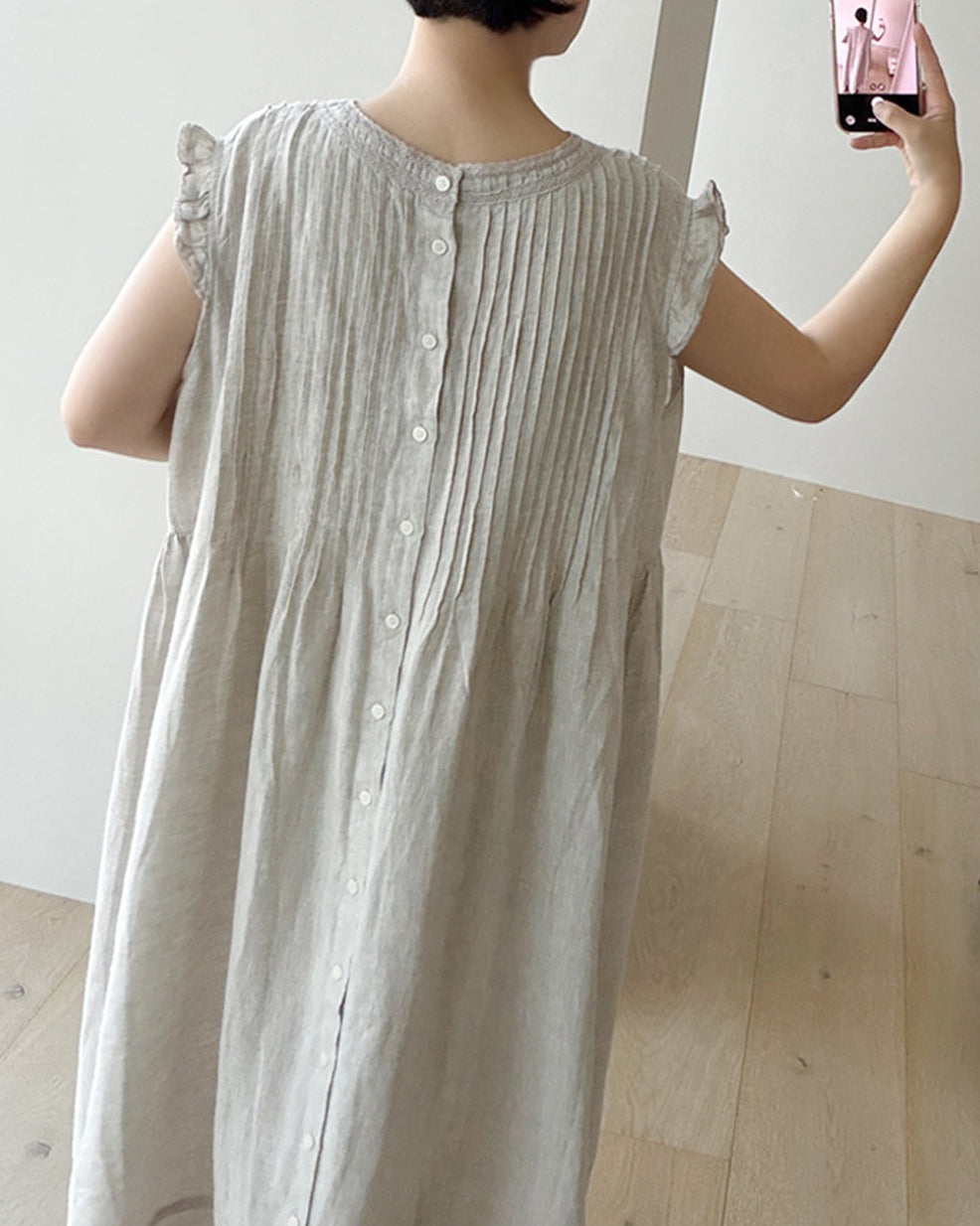 100% Linen Pintuck Maxi Dress