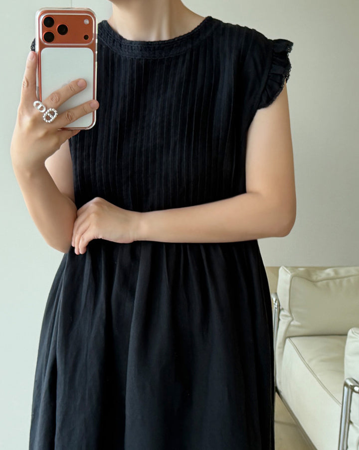 100% Linen Pintuck Maxi Dress