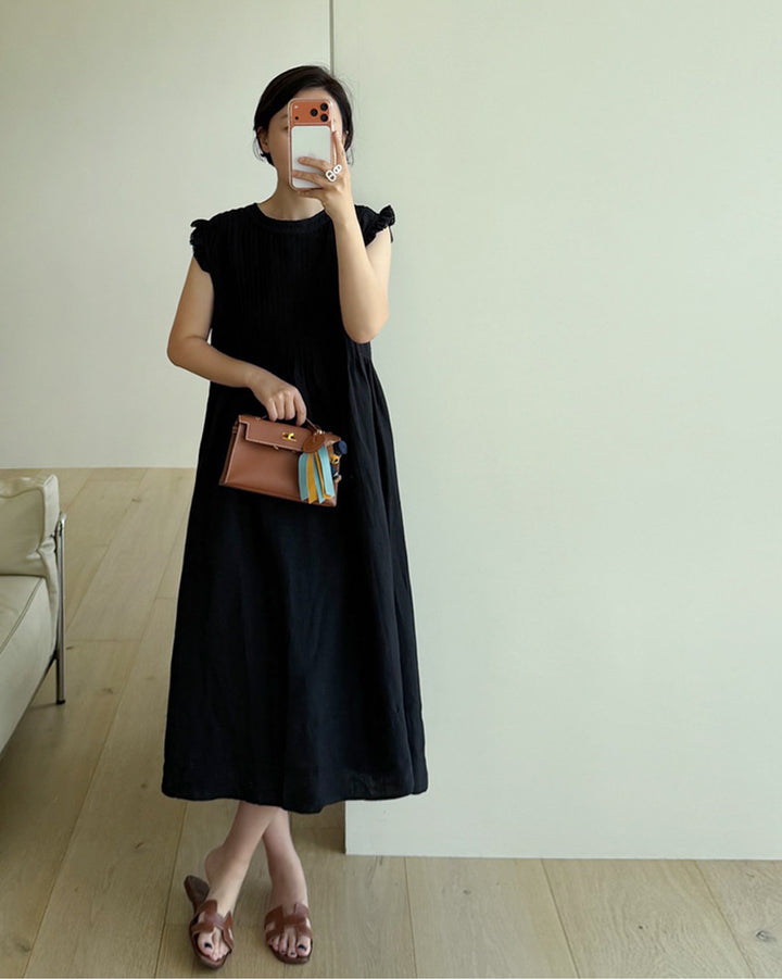 100% Linen Pintuck Maxi Dress