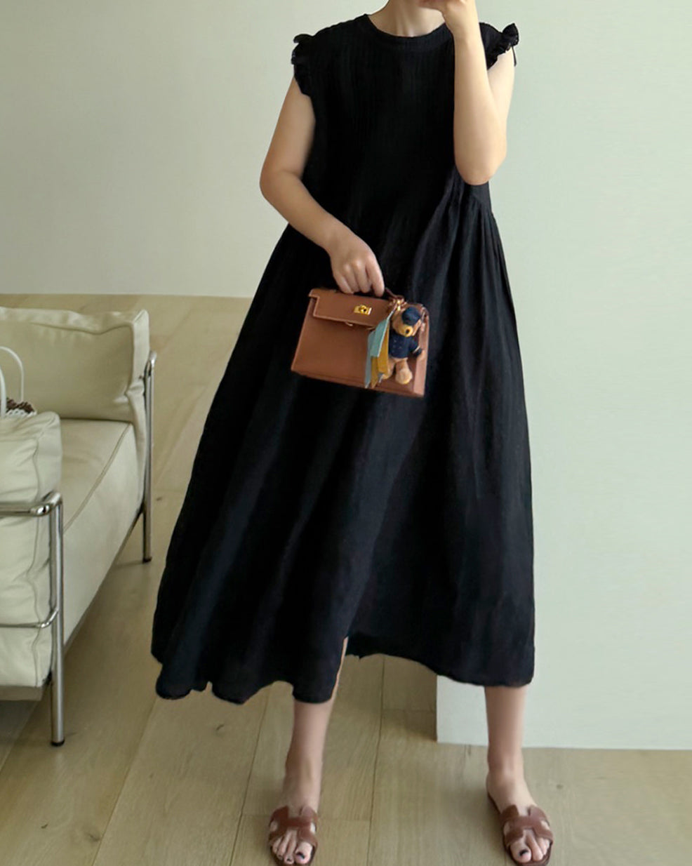 100% Linen Pintuck Maxi Dress