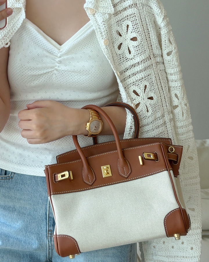 Canvas and Genuine Leather Tote Bag