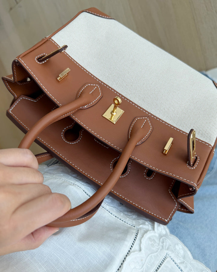 Canvas and Genuine Leather Tote Bag