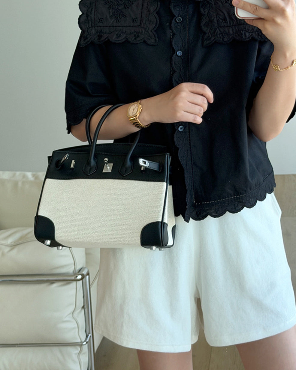 Canvas and Genuine Leather Tote Bag