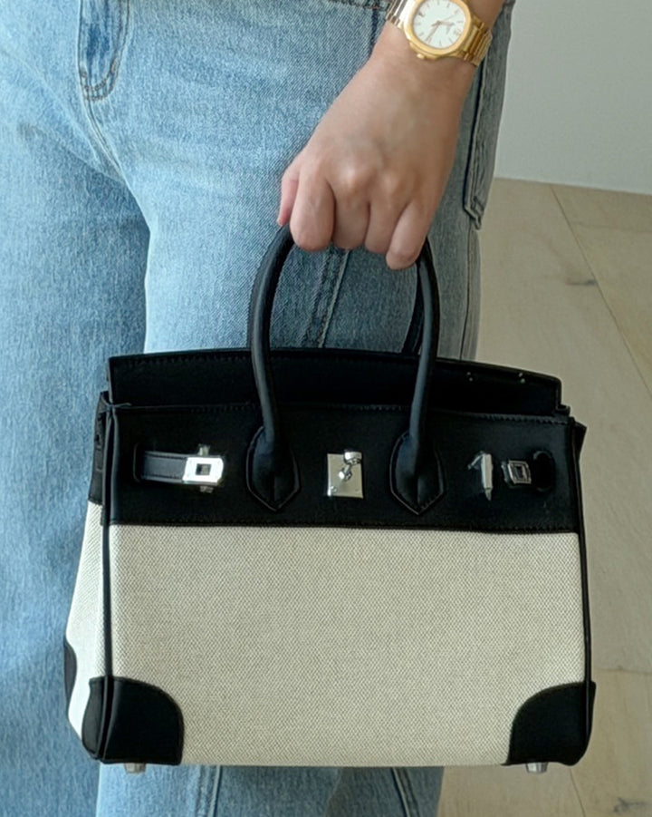 Canvas and Genuine Leather Tote Bag