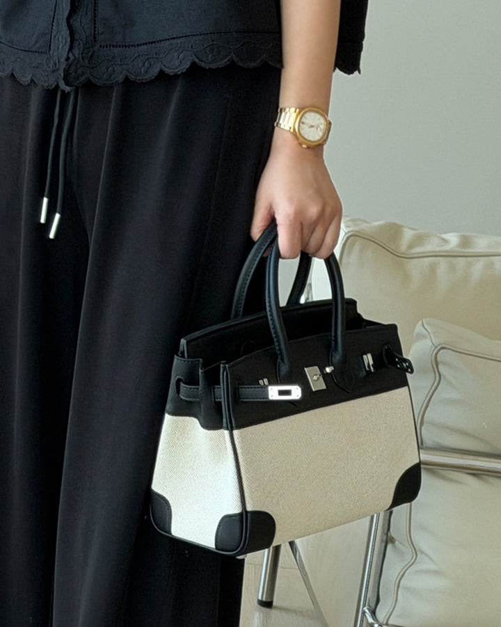 Canvas and Genuine Leather Tote Bag