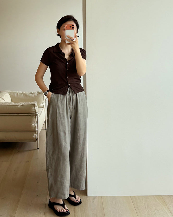 100% Pure Linen Wide-Leg Pants