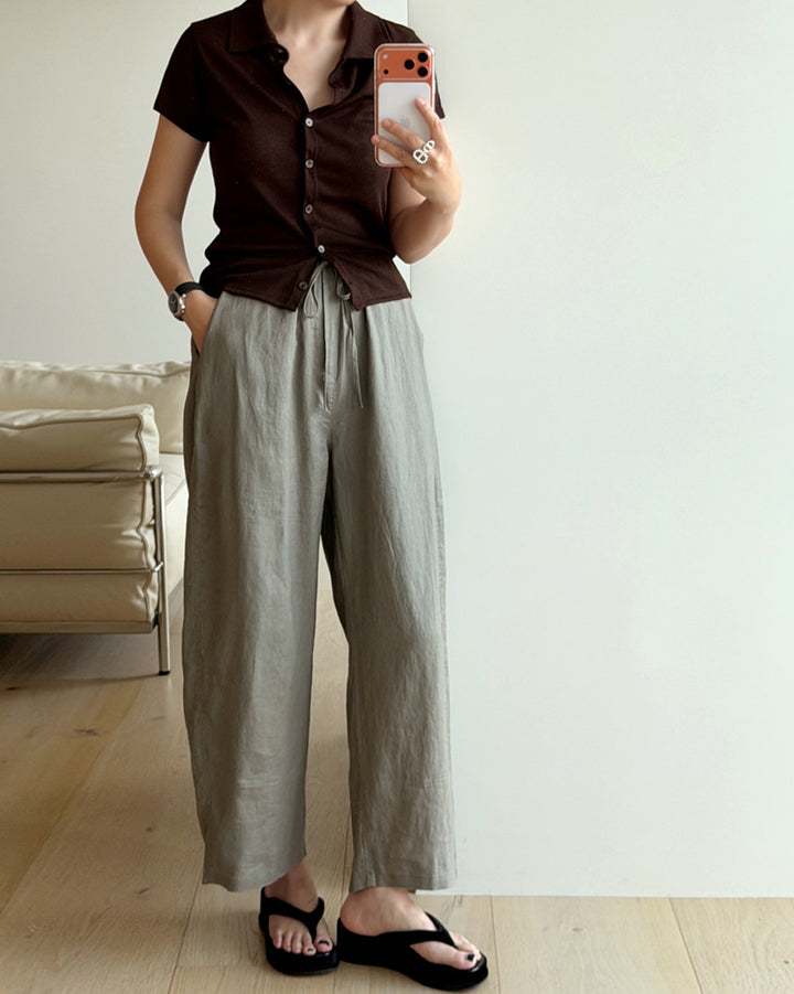 100% Pure Linen Wide-Leg Pants