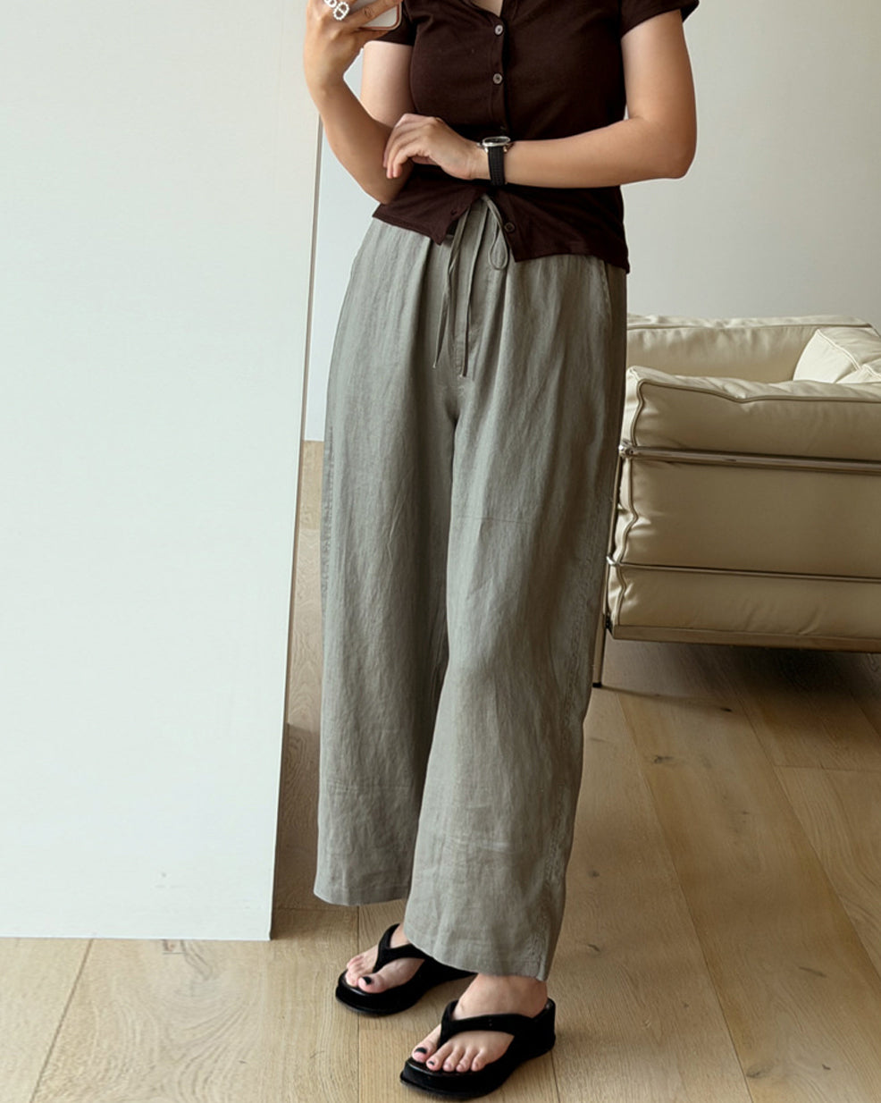 100% Pure Linen Wide-Leg Pants