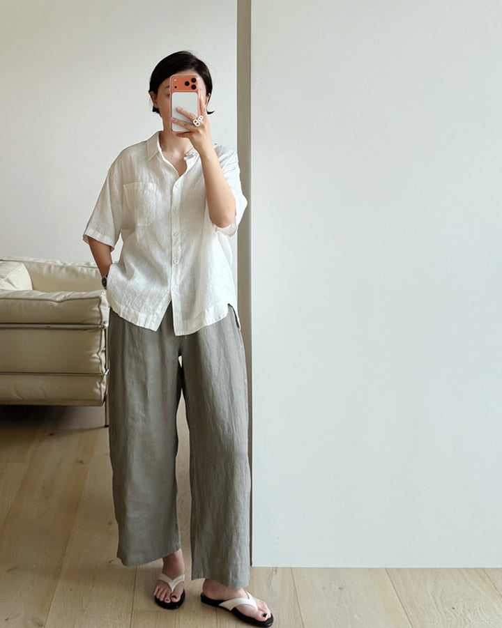 100% Pure Linen Wide-Leg Pants